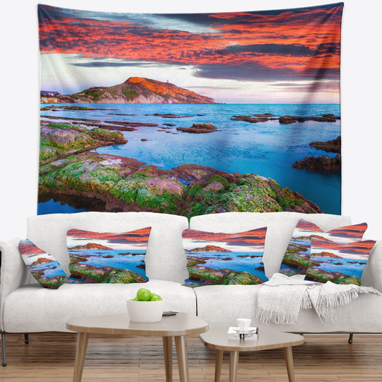 Designart 'Colorful Giollonardo Beach Sunset' Modern Seashore Wall Tapestry