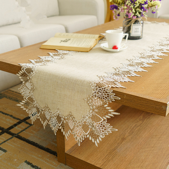 Linen Lace Embroidery Table Runner, Floral/Placemats/Doilies, Table Runners For Home Decor, Table Cloth