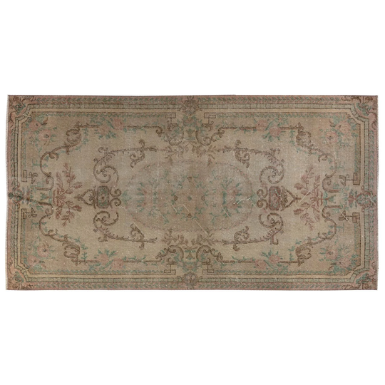 Beige-Gray One Color Overdyed Turkish Rug, Monochrome Wool Rug