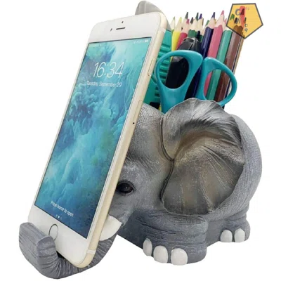 Large Capacity Elephant Desk Pen And Pencil Holder Pen Cup Holder With Phone Stand,Desk Accessories Stationery Makeup Brush Holder Vanity Desk Supplie