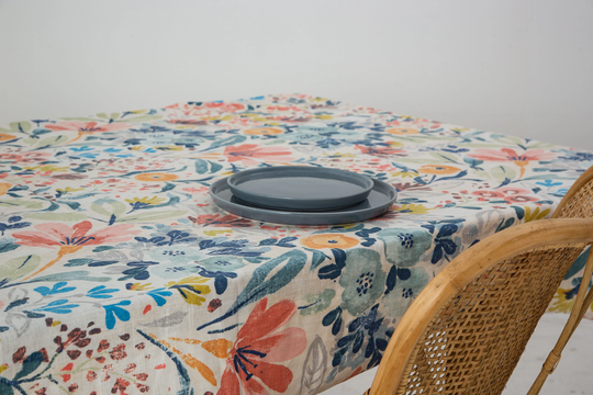 Linen Table Cloth, Floral Table Cloth, Colourful Tablecloth, Rustic, Rectangle Country Linen Top, Blooming Cloth