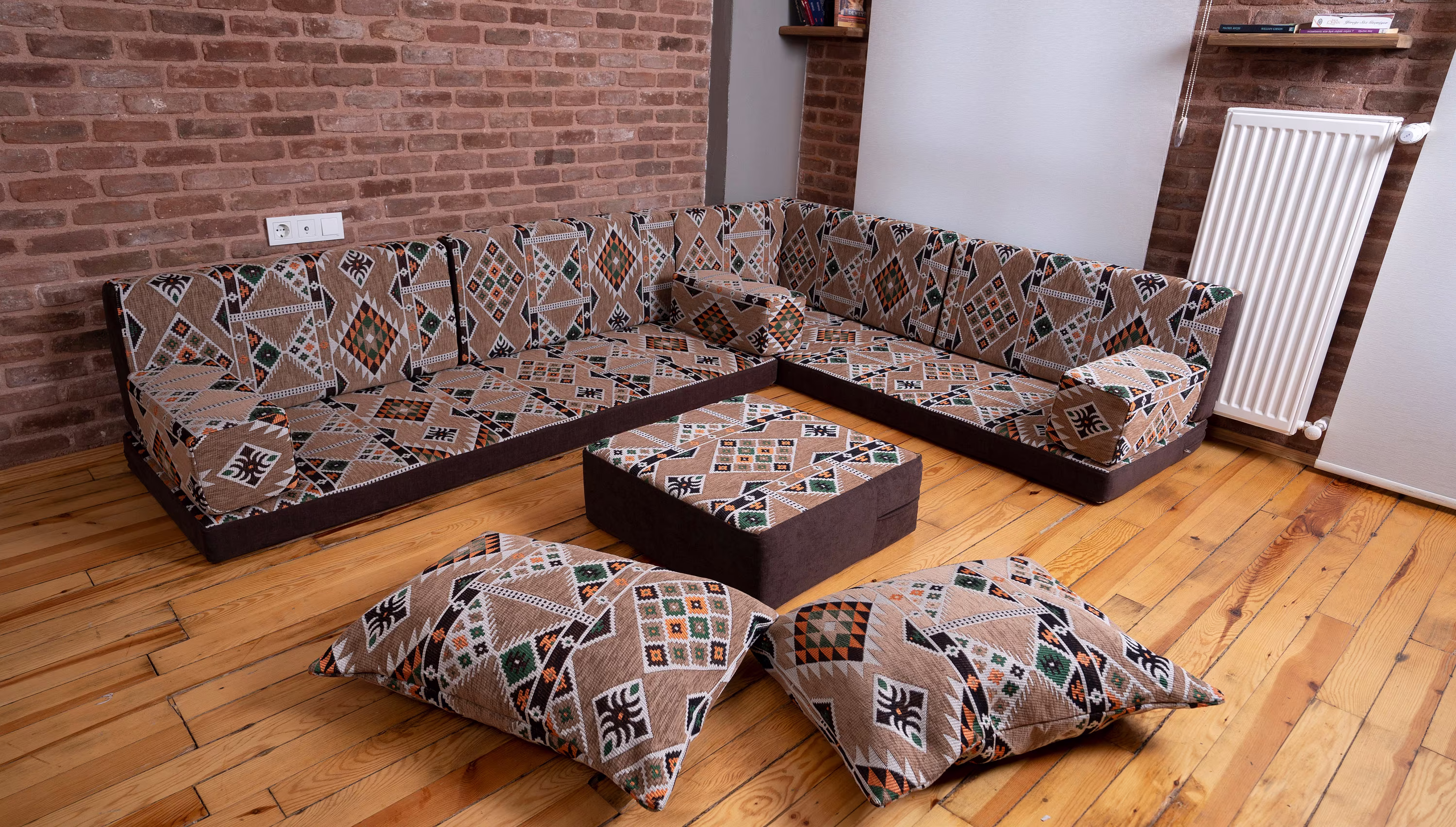 Light Brown U Shaped Arabic Floor Sofa Set, Handmade Livingroom Couch, Seating, Moroccan Home Decor, Patio Sofas