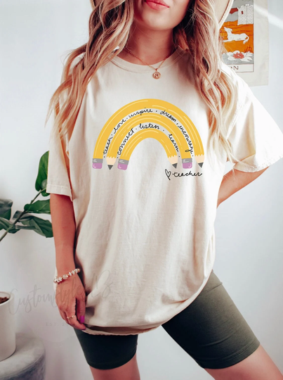Teacher Rainbow Pencil Unisex Shirt, Gift For Teacher, Appreciation Tshirt