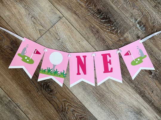 Hole in One Girl High Chair Banner First Birthday Golf Theme Party Decorations
