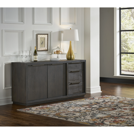 Wooden Rectangular Sideboard with Three Drawers and Double Door Cabinet, Gray