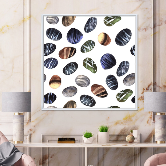 Designart 'Colorful Stones On White I' Modern Framed Canvas Wall Art Print