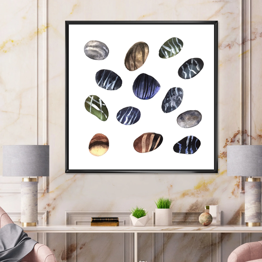 Designart 'Colorful Stones On White II' Modern Framed Canvas Wall Art Print