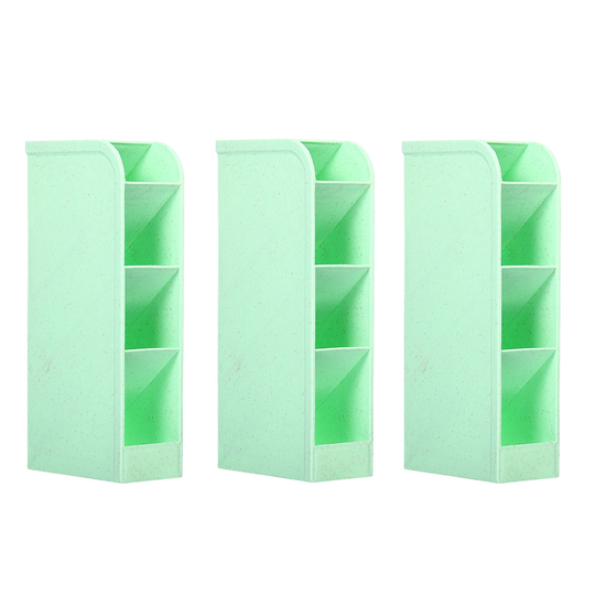 3pcs Pen Holder, Desk Organizer 4 Slots Pencil Stationery Storage Box, Green