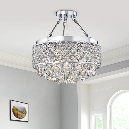 Caelus Chrome Metal and Crystal 4-light Semi Flush Mount Chandelier