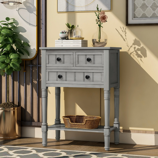 EYIW Narrow Console Table with Three Storage Drawers, Slim Sofa Table with Bottom Shelf for Living Room