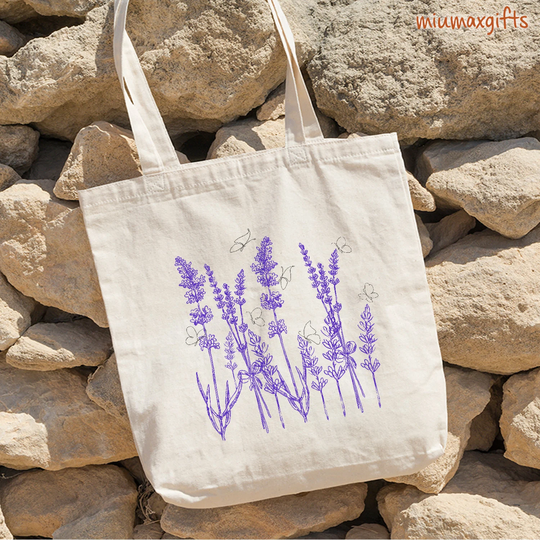 Lavender With Butterfly Tote Bag, Floral Flower Cottagecore Goblincore Shopping Eco Friendly Garden Bag