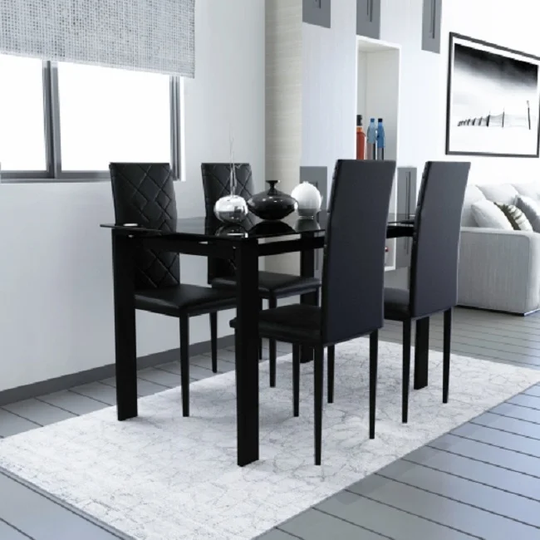 Modern tempered glass black dining table, simple rectangular metal table legs living room kitchen table