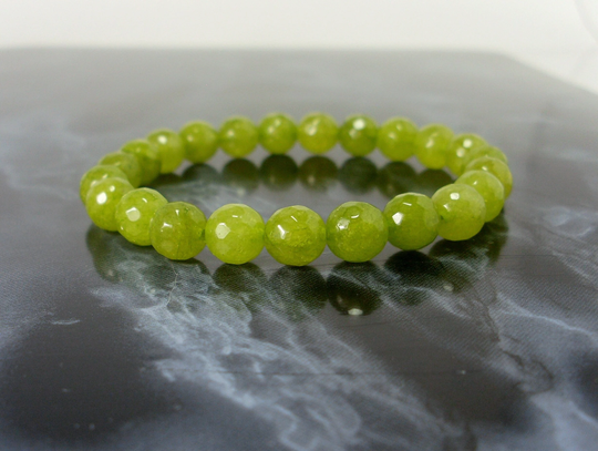 Translucent Peridot Bracelet Faceted 8mm, Chrysolite Olivine Bracelet, Natural Gemstone Unisex Women Men Beaded +Gift Bag