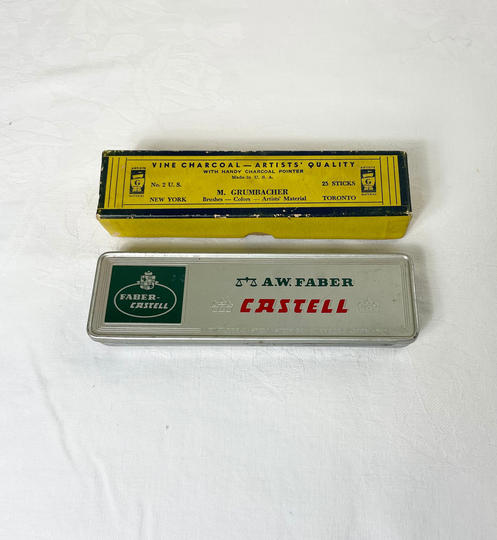 Vintage Art Supply Charcoal in Box Faber Castell Pencils Grumbacher Vine No.2