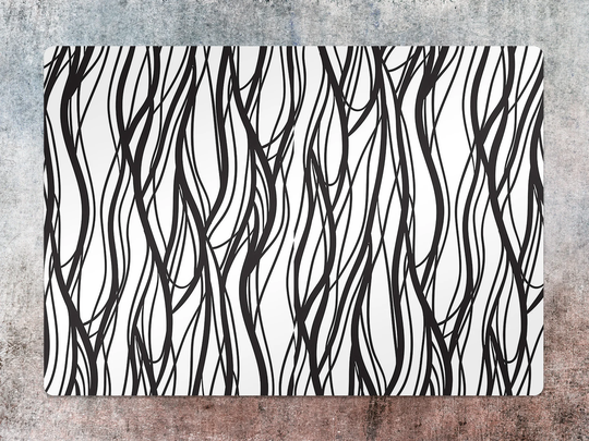 Abstract Lines Chair Mat, Black Vinyl Floor White Protective Primitive Splat Pvc Office Room Rug, Kids Decor