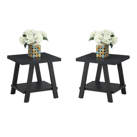 Replicated Wood End Table with Shelf in Black - Set of 2 - 54 x 84