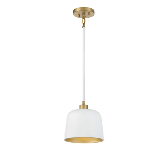 Meridian 1-Light Pendant in White with Natural Brass