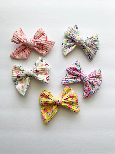 Small Back To School Hair Bow, First Day Of Outfit, Alphabet, Pencils & Apples Bow On Nylon Headband Or Clip