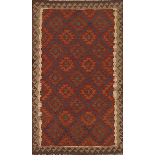 Kilim Reversible Multi-Color Area Rug Hand-woven Wool Carpet - 5'2" x 8'0"