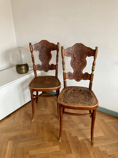 1 Of 2 Original Bentwood Chair By Jacob & Josef Kohn For Thonet/Wienn Embossed Wood Marked Made in Austria