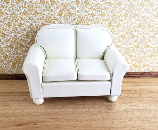 Dollhouse Modern Sofa Couch Cream Faux Leather 112 Scale Miniature Furniture