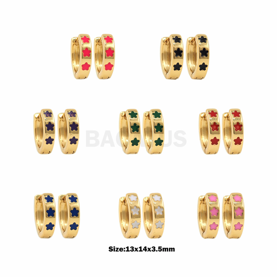 1Pcs New Design Round Color Enamel Hoop Earrings Fashion Ladies Star Pattern Earring Gold Jewelry Multi-Color Optional 13x14x3.5mm
