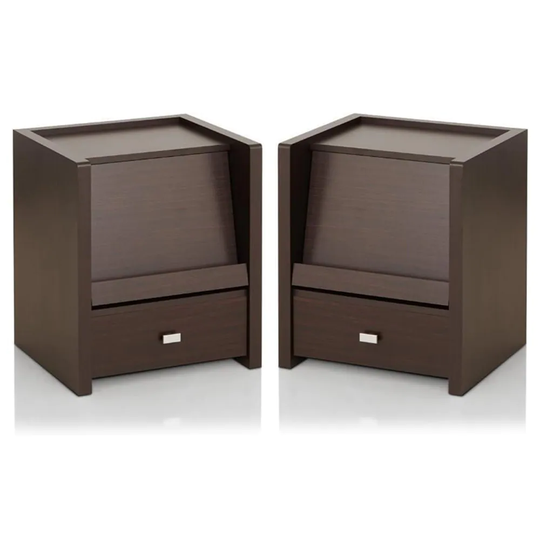 Contemporary Wood Open Shelf End Table in Walnut - Set of 2 - 54 x 84