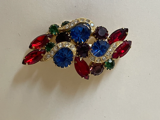 Weiss Unmarked Multi Color Rhinestone Brooch