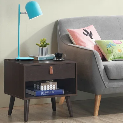 Nightstand Bedroom Table With Drawer Storage Shelf