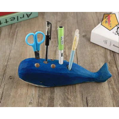 Marine Sea Life Pen Container Pencil Holder Wooden Hand Carving Animal For School Office Stationery Children Christmas