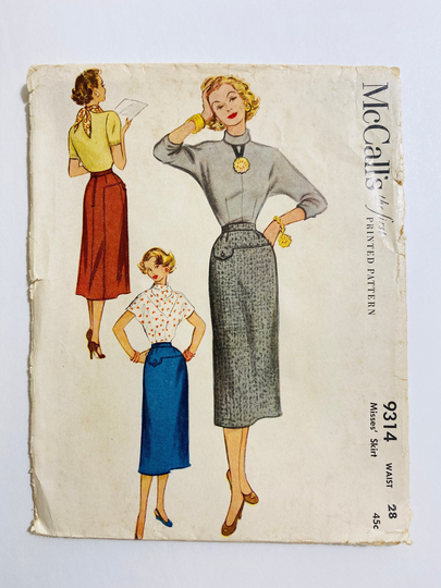 Mccall's 9314 Waist 28" Vintage 1950S Sewing Pattern 1953 50S Secretary Skirt Midi Slim Pencil