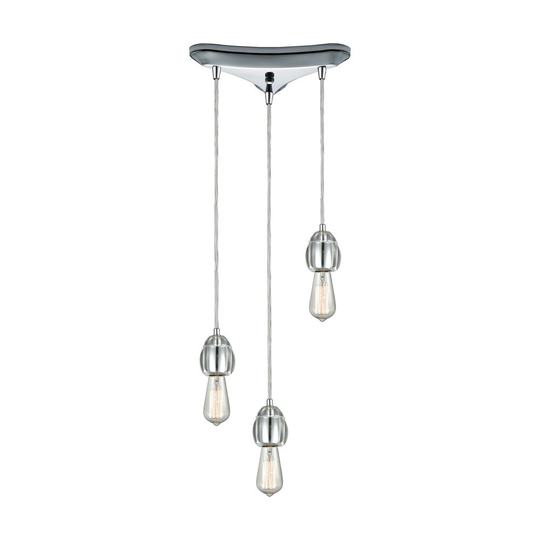 Socketholder 3-Light Triangular Canopy Pendant, Polished Chrome