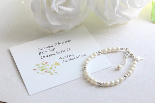 sterling Silver Cross Real Pearls Keepsake Bracelet Baptism Christening Communion Goddaughter Granddaughter Baby Dedication Gift