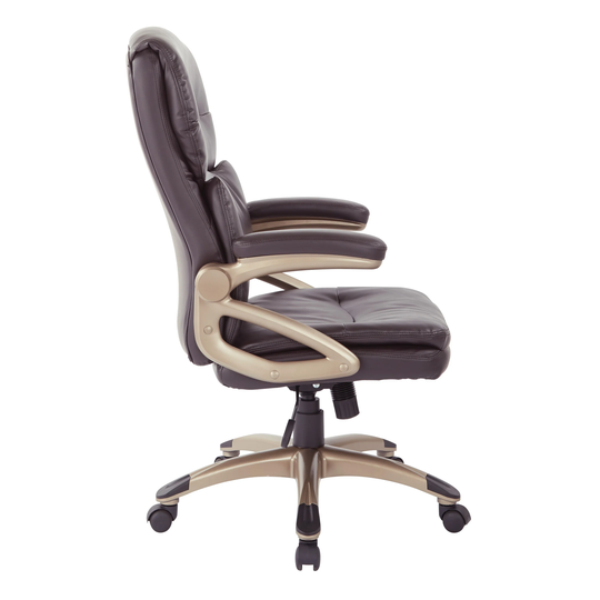 Excutive High-Back Espresso Bonded Leather Chair with Cocoa Accents