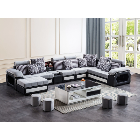 Large Sectional Sofa PU Modular Sofa Set Reversible Couch with Ottoman