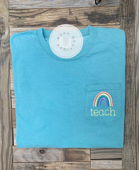 Comfort Colors Teacher Pocket Tee, Teach Tee Shirt, Gift, Rainbow Shirt