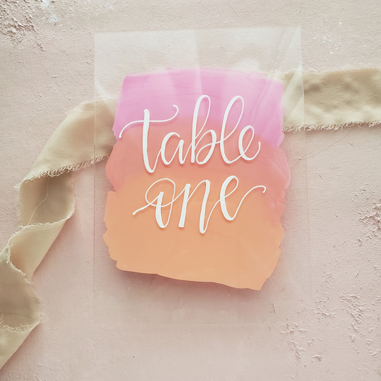 Acrylic Table Number With Stand, Wedding Sign, Ombre Pink Number, Modern