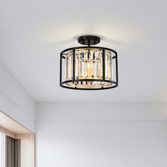 Justina 3-light Black and Gold Crystal Glass Prism Flush Mount - 14 inches in diameter x 11.8 inches H