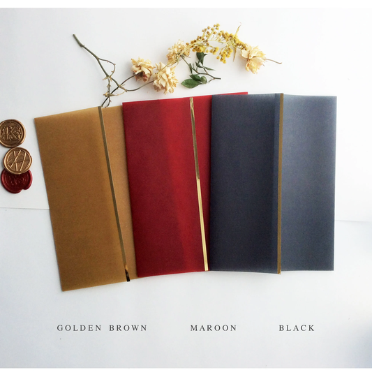 Jewel Tone Minimalism Colored Translucent Vellum Wrap Gold Foil Trimmed On Side Flap Edge For 5x7 Inch Card