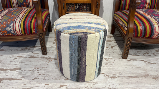 Handmade Decorative Kilim Rug Pouf Chair Stool Pouffe Bean Bag Vintage Colorful Cotton Ottoman 18x18 Inches Modern Floor