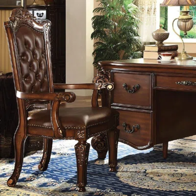 PU Executive Office Chair With Button Tufted In Cherry Finish