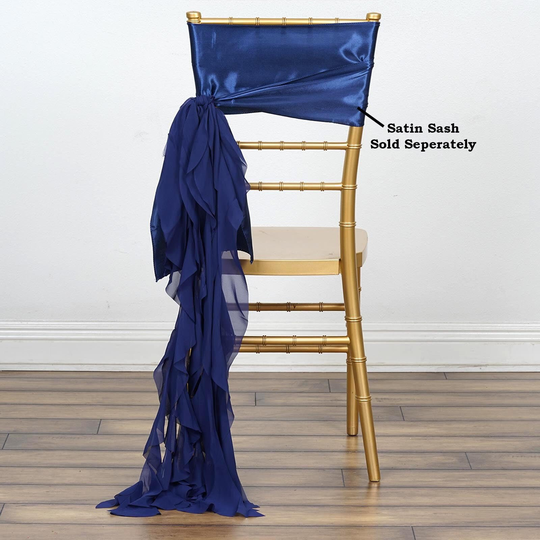 Set Of 6 Strands - Navy Blue Chiffon Sash For Chair Decor, Wedding Sash, Chiavari Sashes