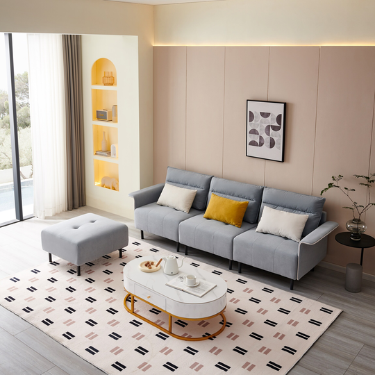 Aria Suede Sectional Sofa with Ottoman (3 Pillows Included)