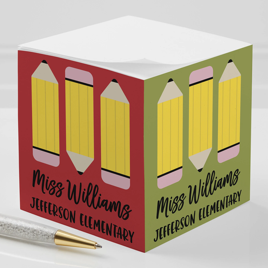 Teacher's Pencil Personalized Paper Note Cube, Teacher Gift, Appreciation, Back To School, Custom Gifts, Gifts For Teachers
