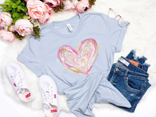 Colorful Heart Shirt - Watercolor Heart Women's T-Shirt Valentine's Day Cute