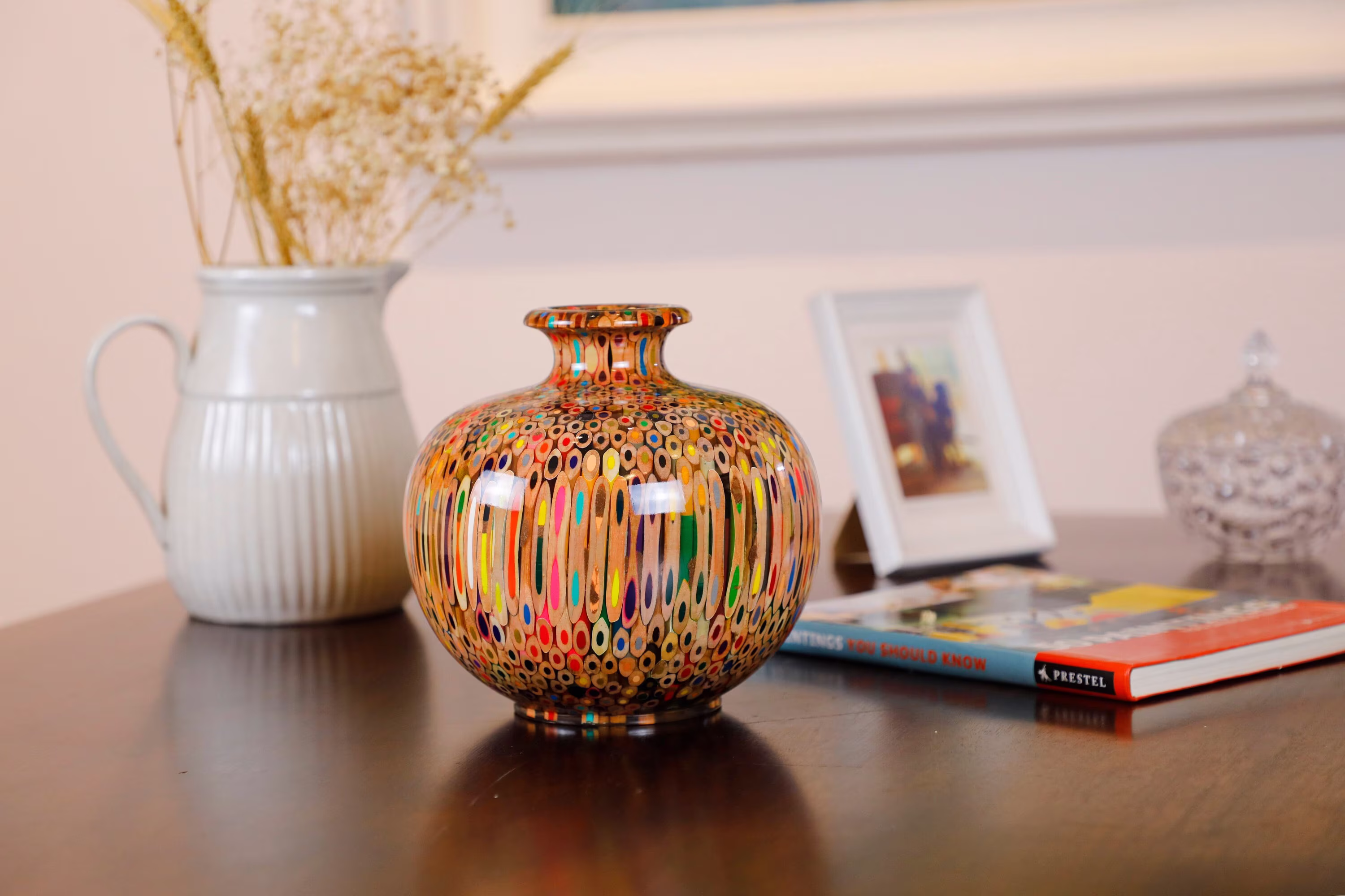 Handmade Vase Made Of Color Pencils - Cast in Clear Resin For Dry Flowers Summer Wind Size L By Henry Le Design