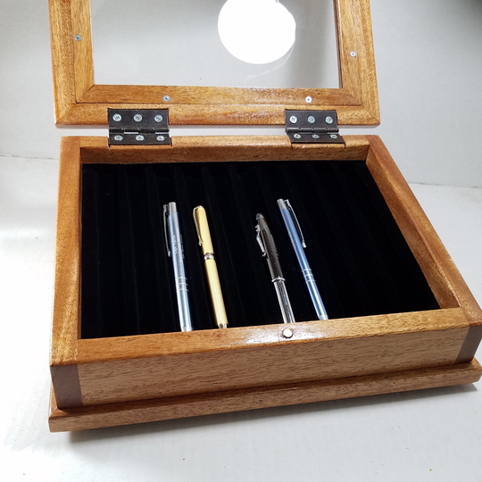 10P Solid African Mahogany Slant Top Wood Pen Box, | Op0366 St Am 10 Item Pen/Pencil Presentation Gift Collector Box