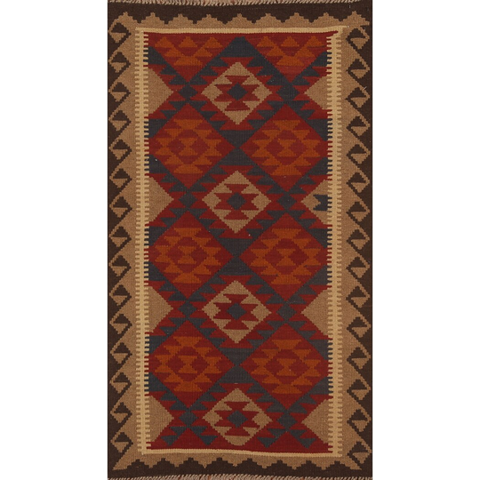 Reversible Kilim Oriental Area Rug Multi-Color Flat-weave Wool Carpet - 3'2" x 6'3"