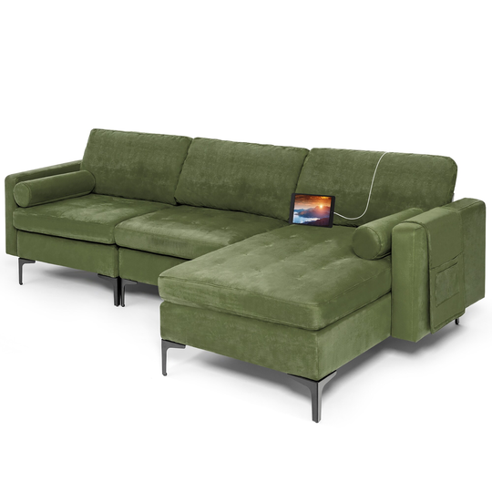 Costway Modular L-shaped Sectional Sofa w/ Reversible Chaise & 2 USB - 97'' x 51'' x 31.5''