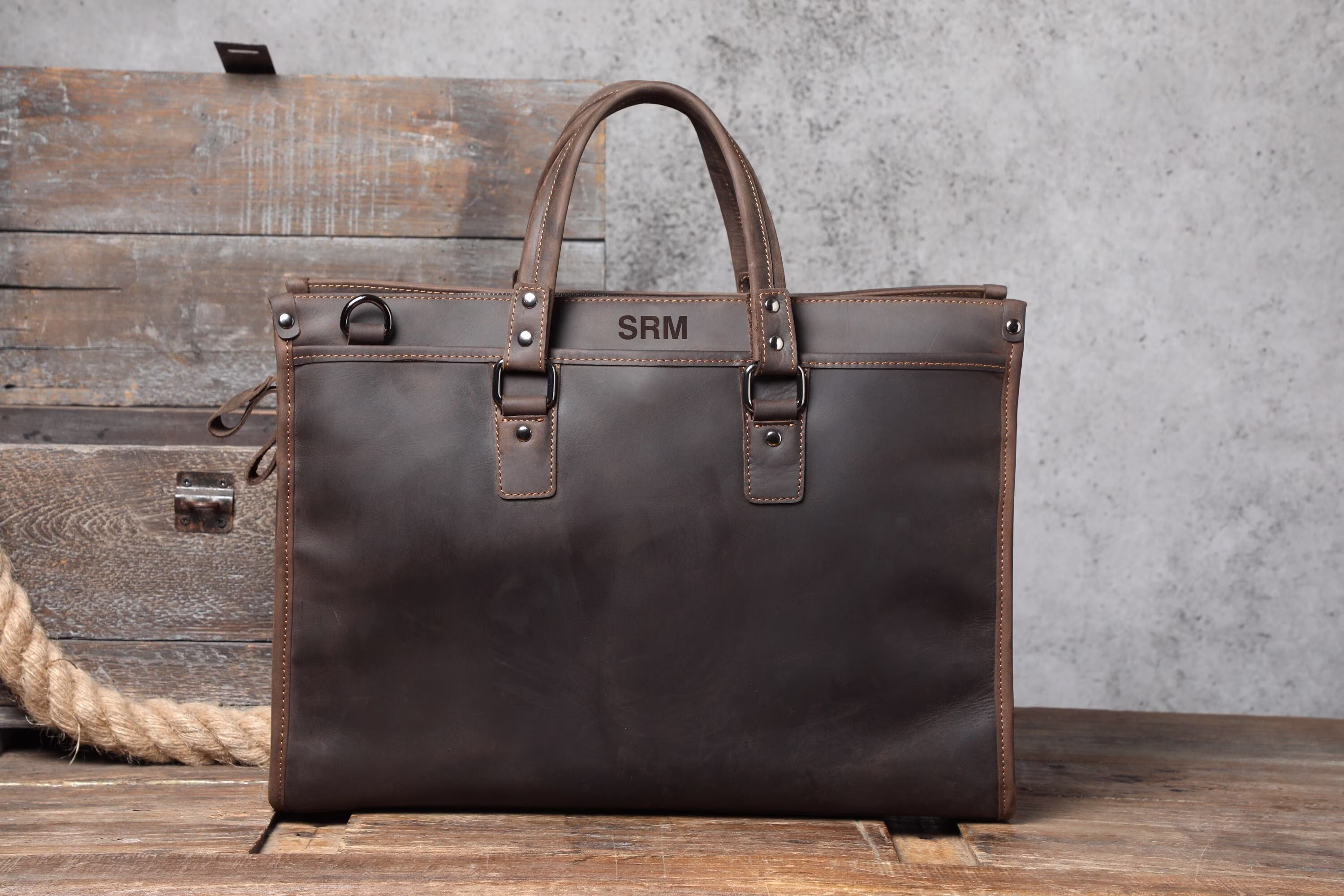 Personalized Leather Briefcase, Laptop Bag, Messenger Full Grain Crossbody Gift
